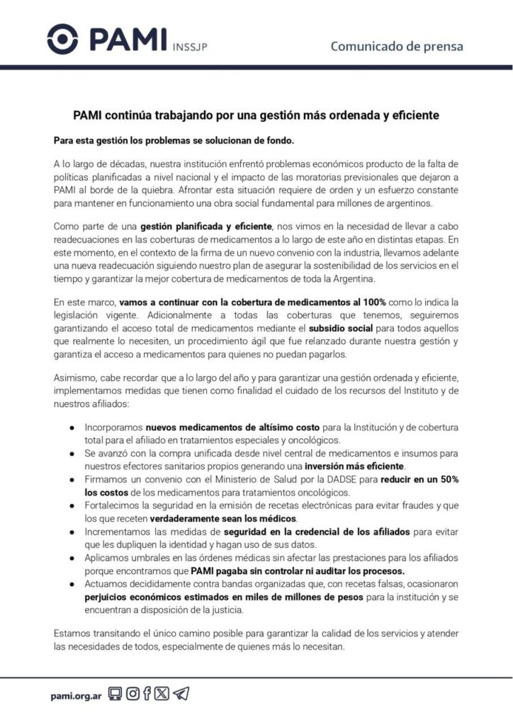 PAMI comunicación de medicamentos al 100% ABOGADAS DE SALUD® macarena fragueiro frias