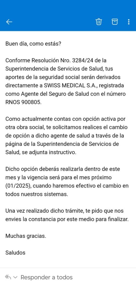 Swiss Medical manda mail intentando confundir